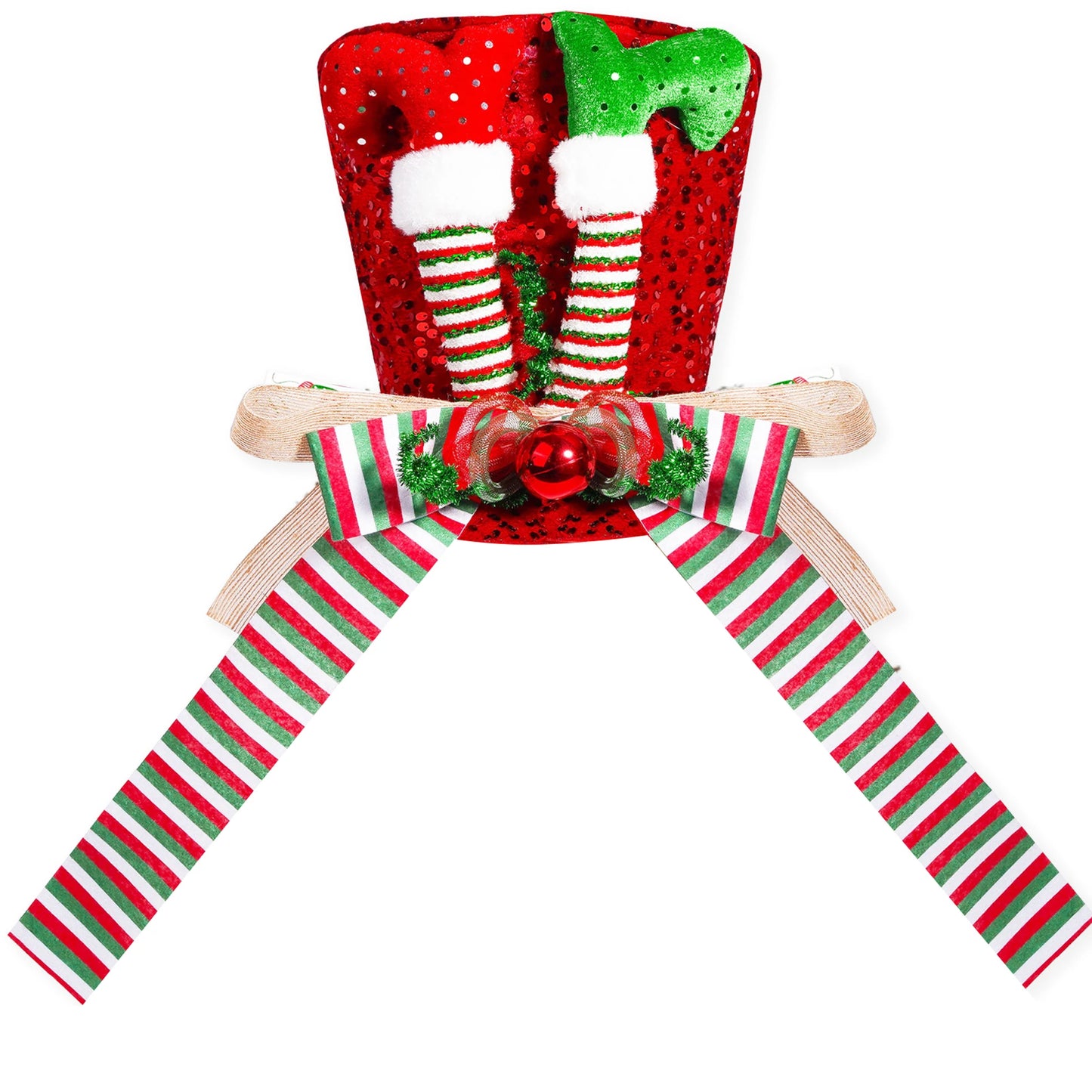 Santa Hat Tree Topper With Glittery Reindeer Antlers Bells