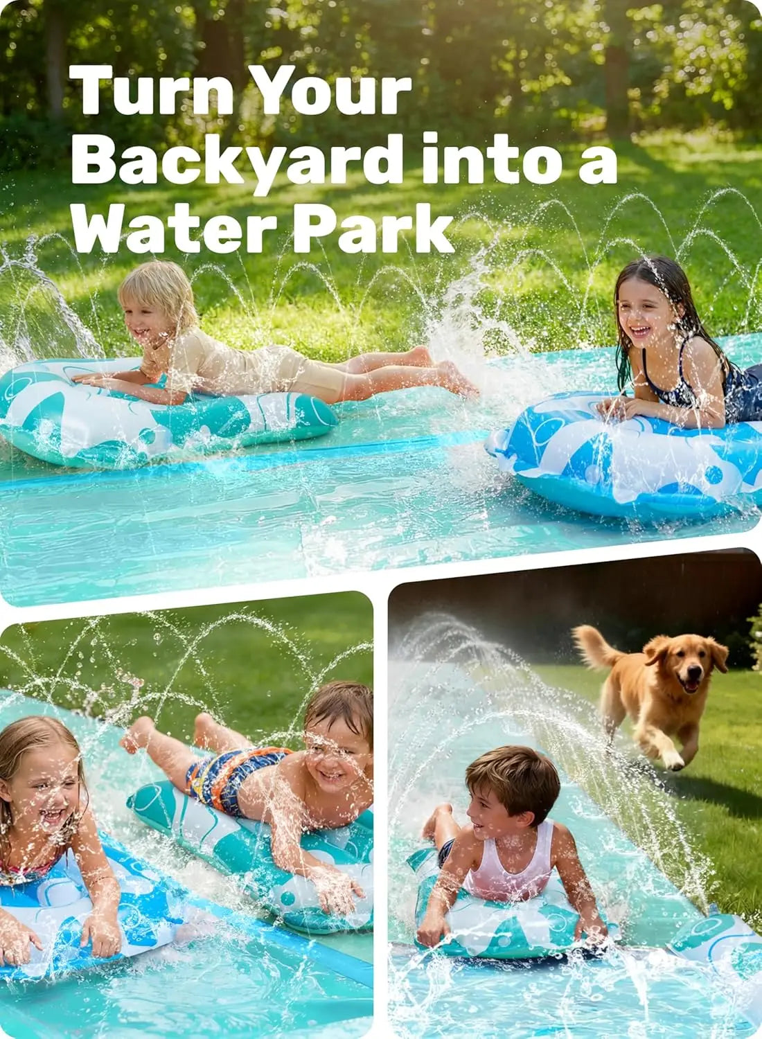 32.5Ft Heavy Duty Double Lawn Waterslide With Sprinkler Backyard Outdoor Blue