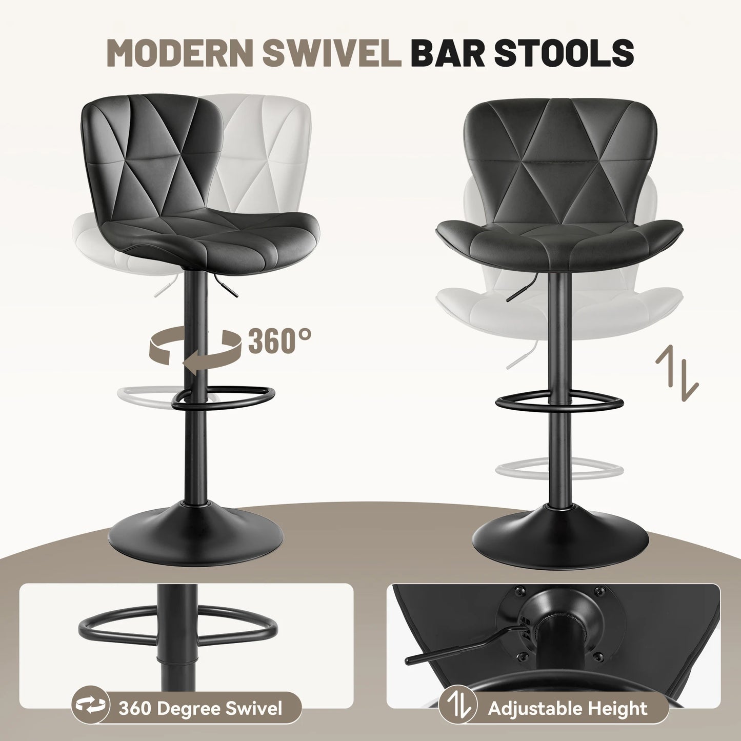 2 Pcs Bar Chair 360 Degree Rotation Faux Leather Backrest