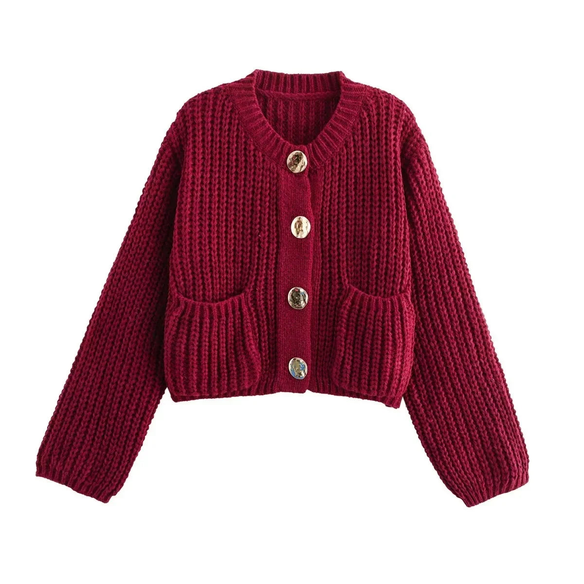 Women Autumn Winter Knitted Cardigan Pocket Button Casual Long Sleeve Loose Fit