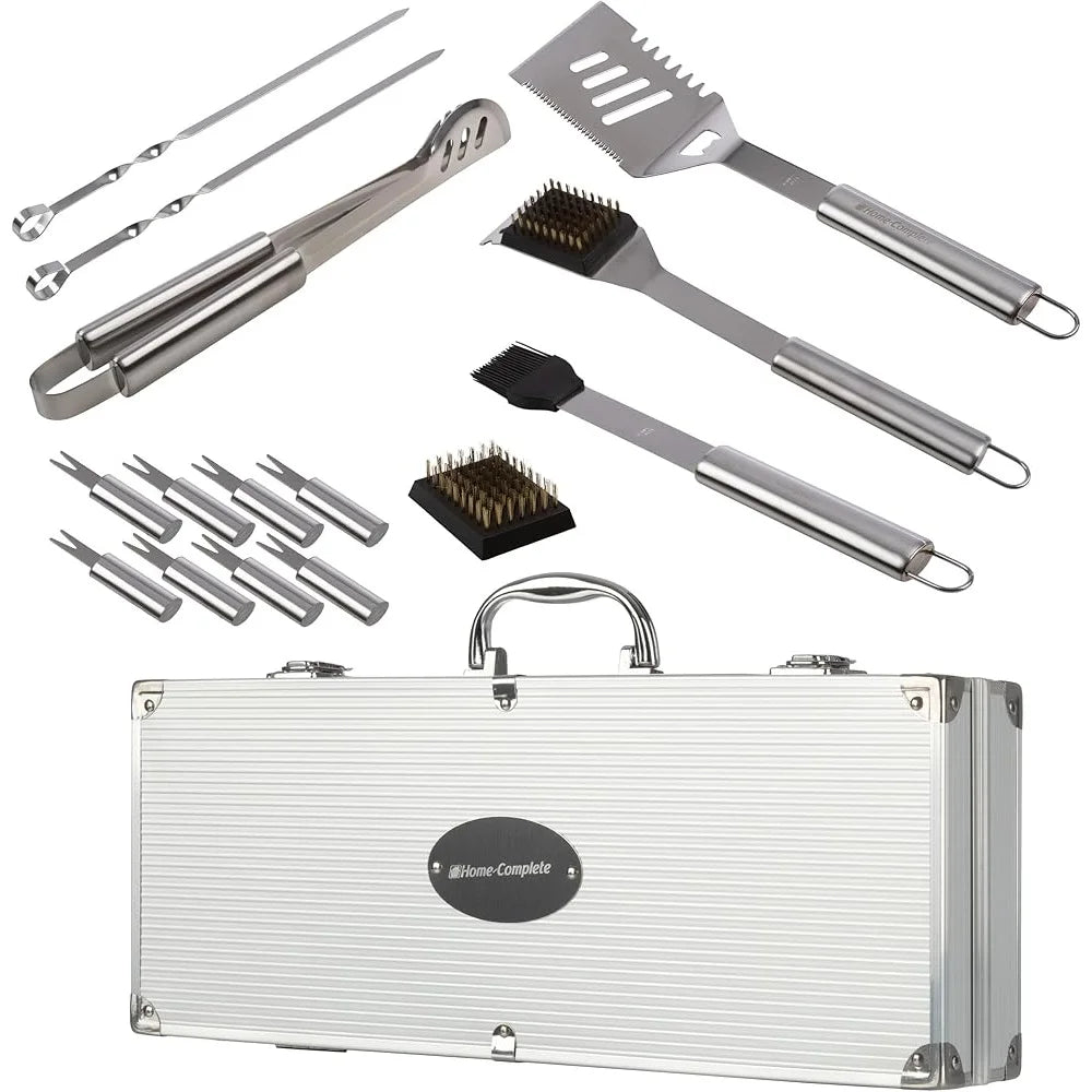 16 Piece BBQ Grill Accessories Set Stainless Steel Tools with Heavy Duty Aluminum Case Perfect Gift for Grill Lovers