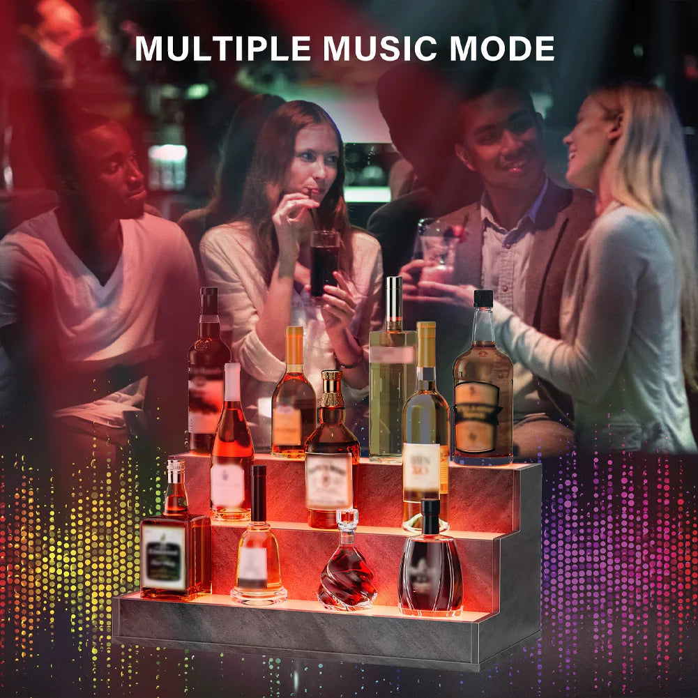 Led Lighted Wooden Liquor Shelves With App Remote Control