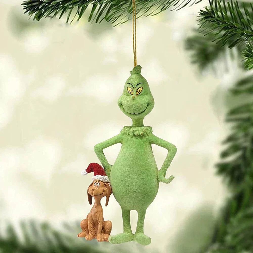 18 Pcs 2D Green Monster Xmas Tree Ornaments Party Decor