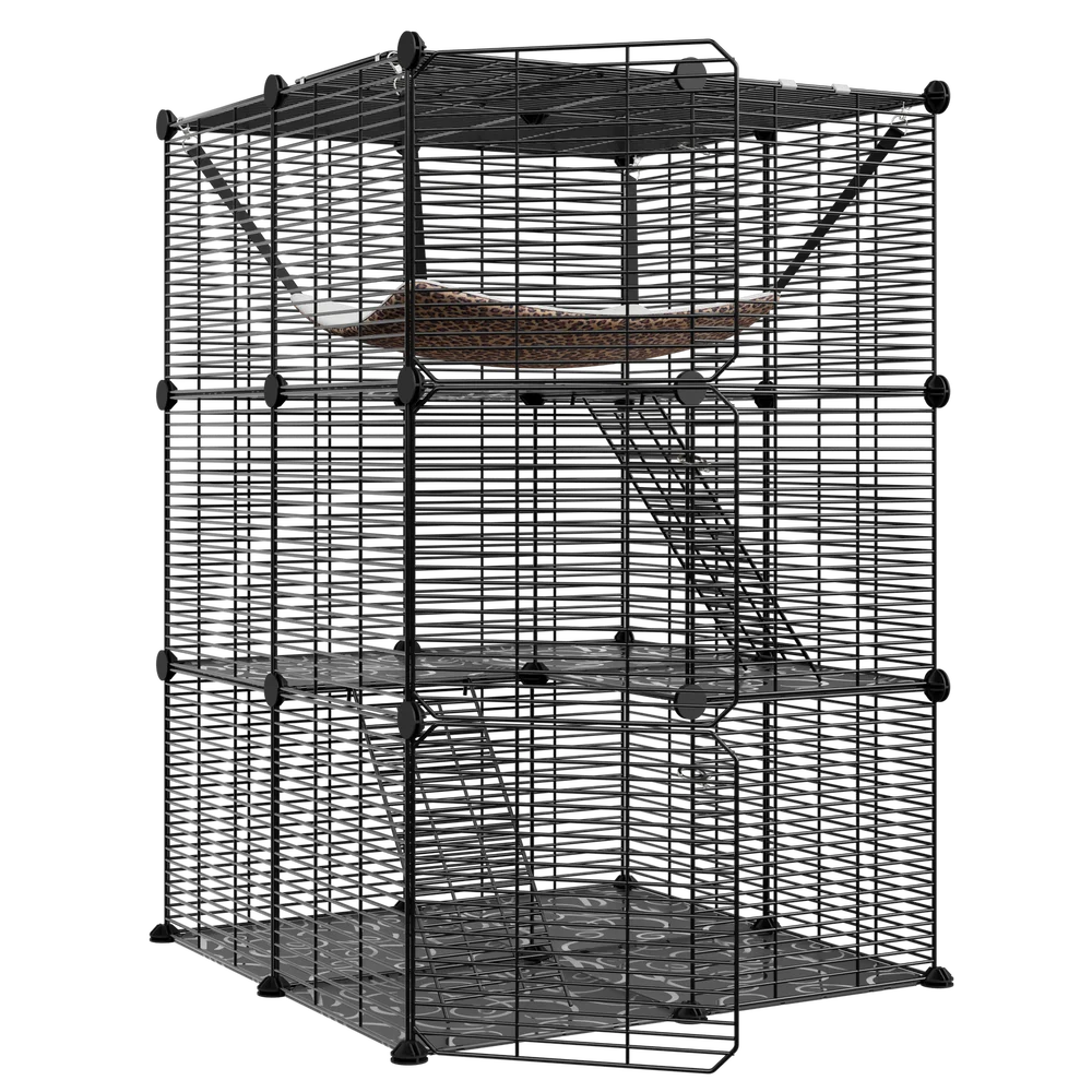 3 Tier Metal Wire Cat Cage With Hammock For 1 To 2 Cats