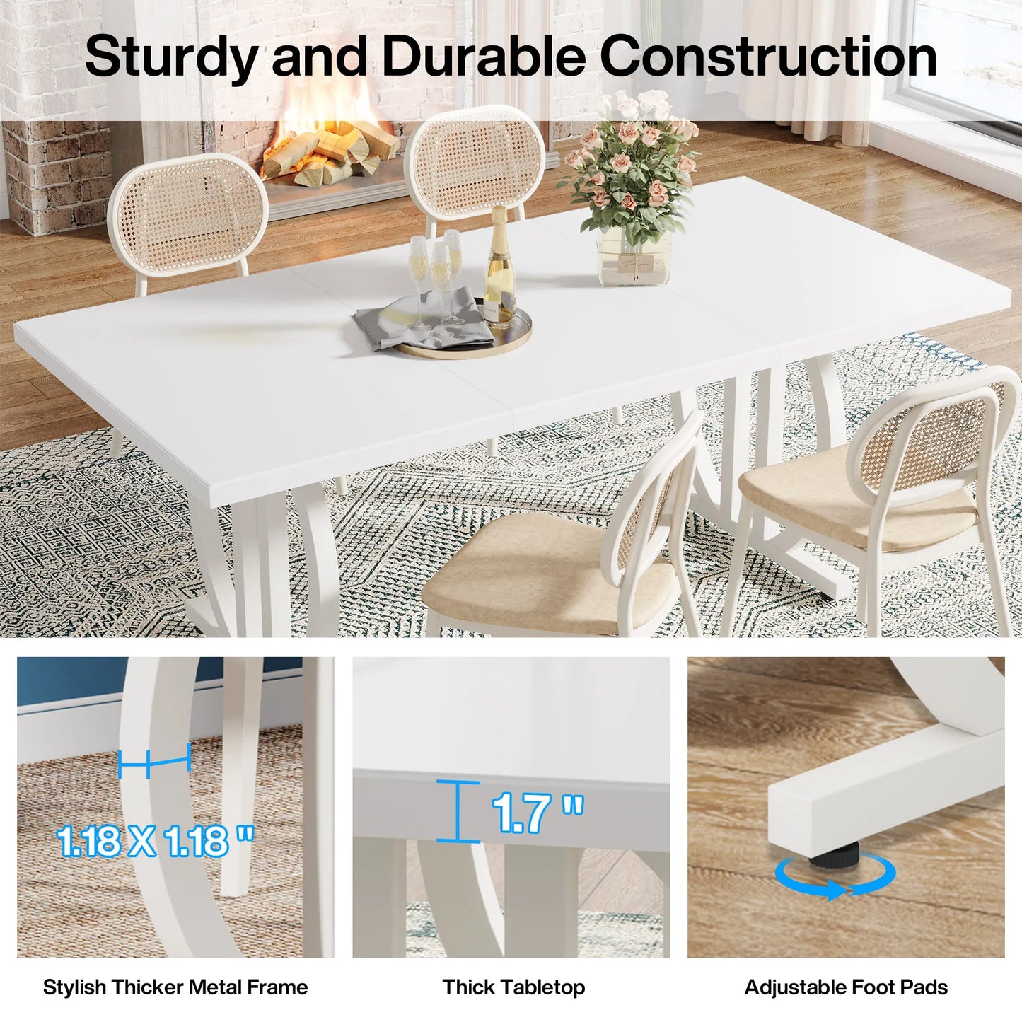 Tribesigns 63 Inch Dining Table For 4 To 6 With Heavy Duty Metal Frame