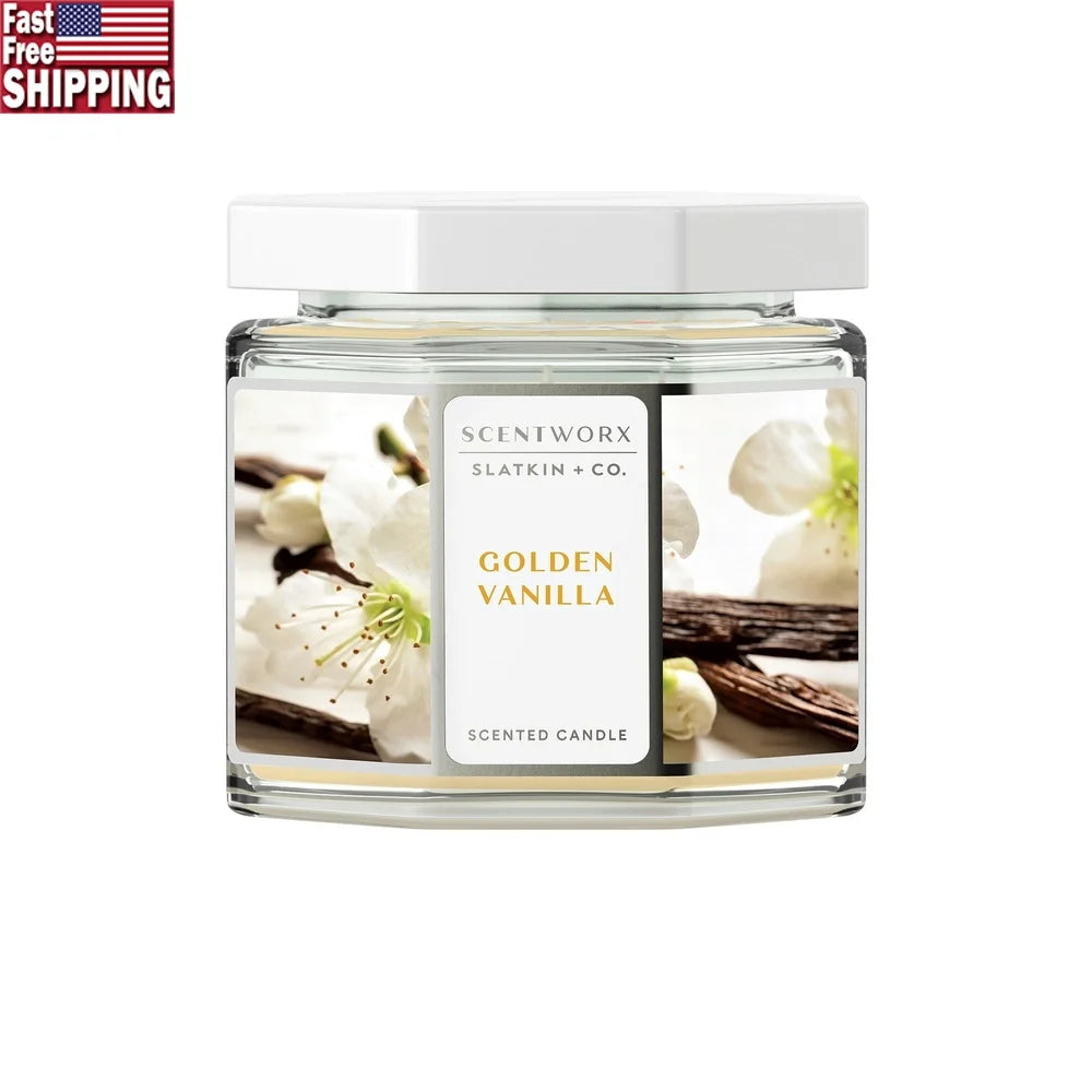 Golden Vanilla Scented Candle 14.5 Oz With 3 Cotton Wicks
