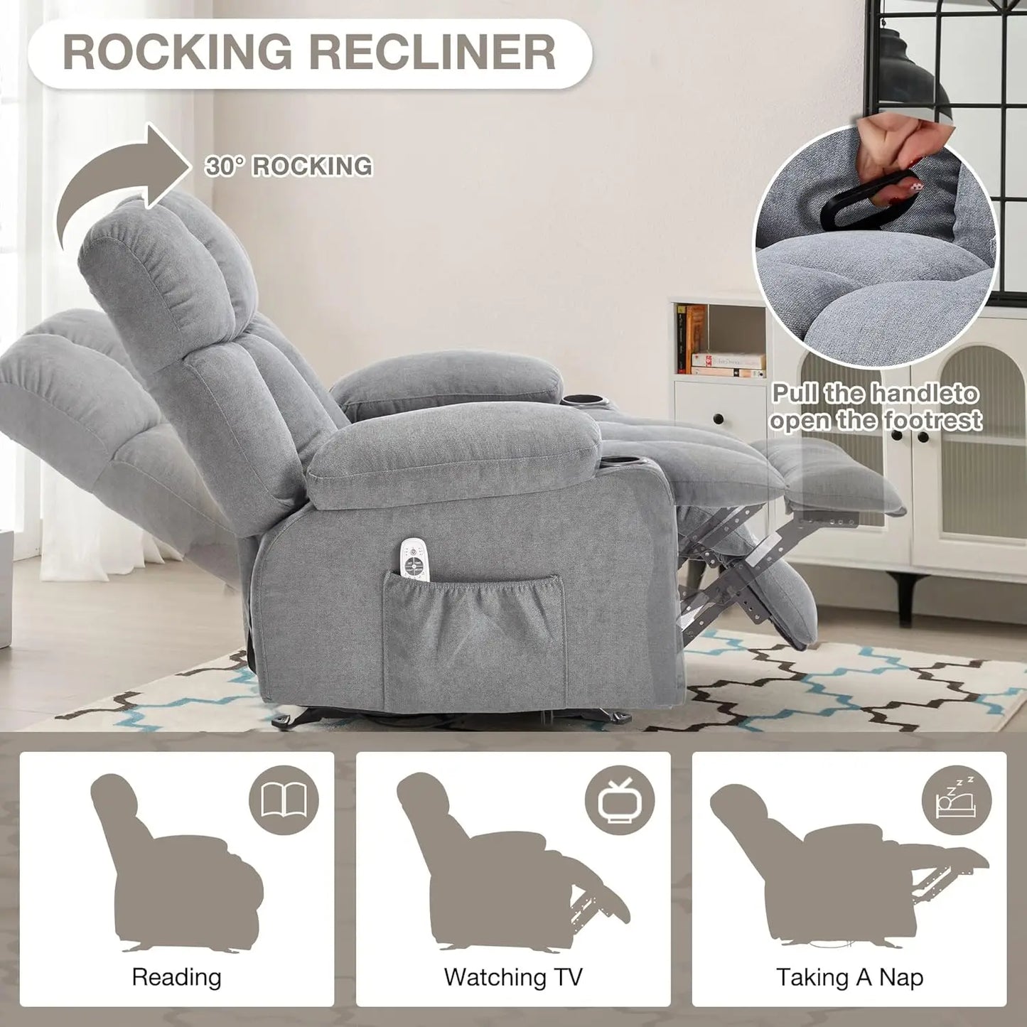 Ergonomic Massage Rocker Recliner With Heat And Vibration