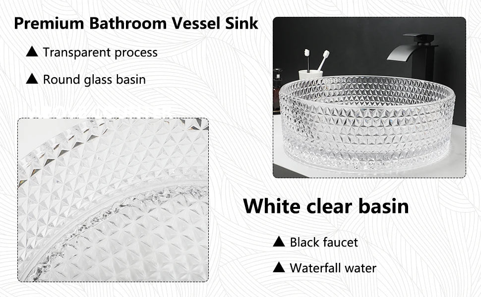 ZAPPO Black Glass Vessel Sink With Deck Mount Faucet