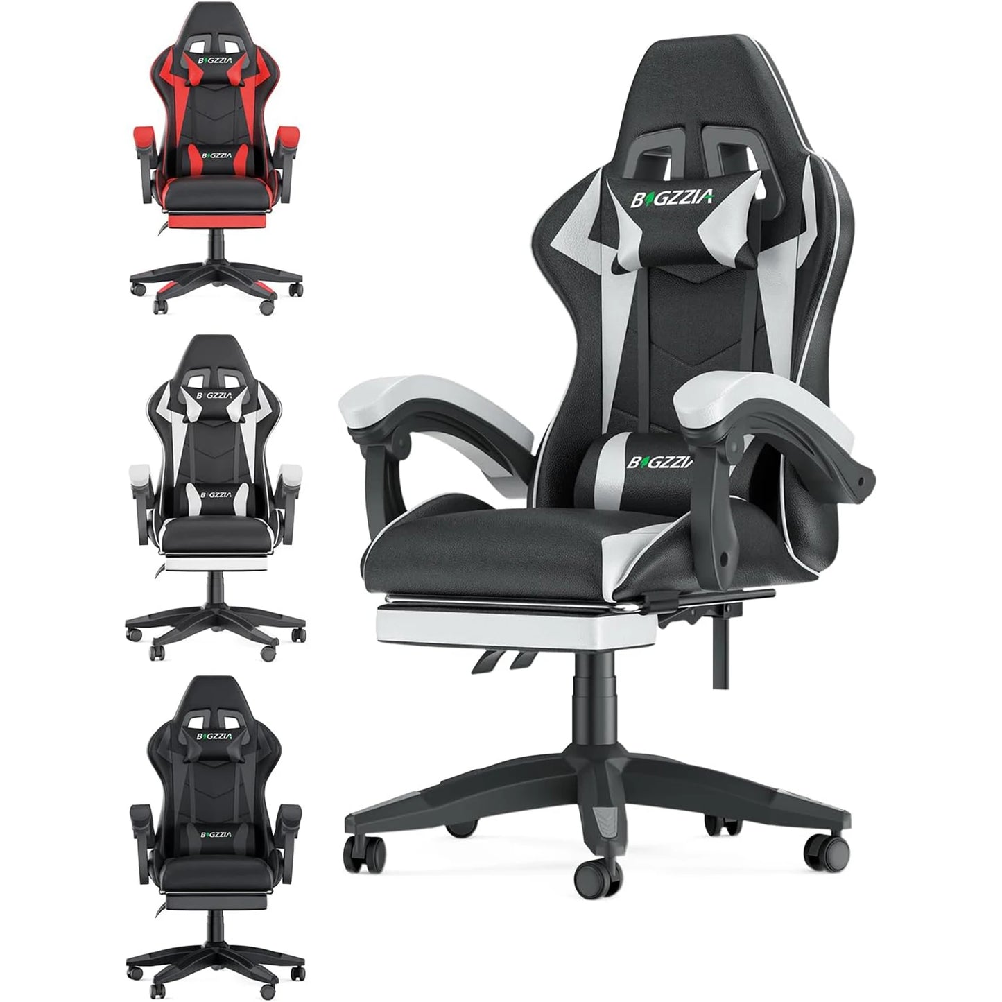 Gaming Chair With Footrest Ergonomic Lumbar Cushion Headrest