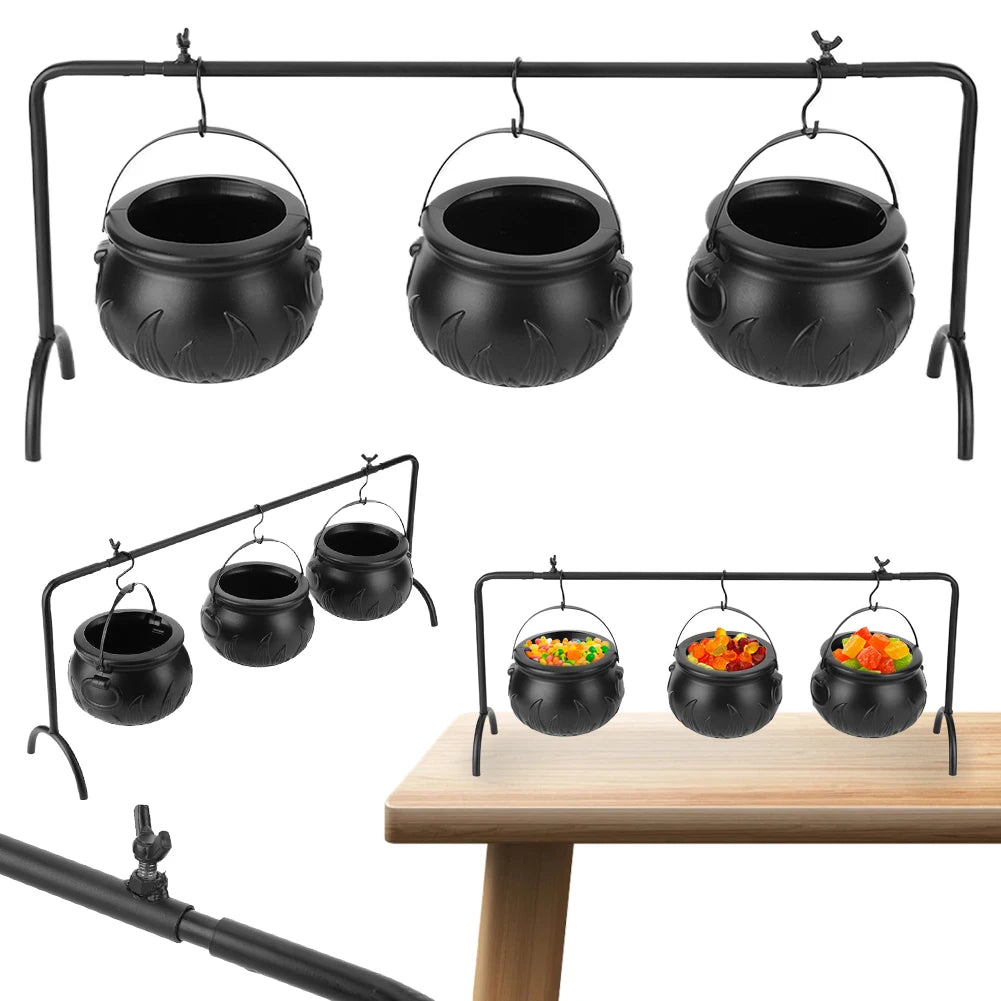 3 Pack Black Plastic Cauldrons For Halloween Decor