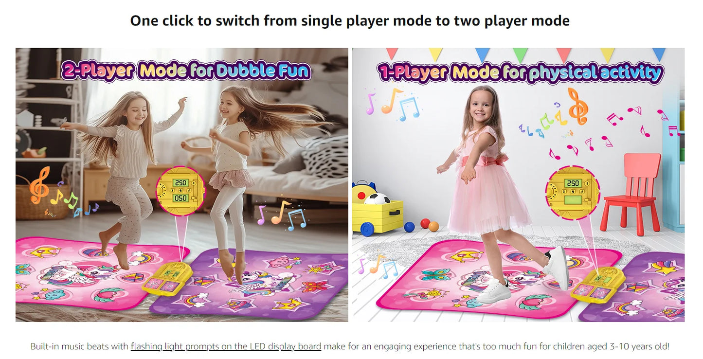 Vatos Unicorn Dance Mat Set of Two Toys for Girls Nine Level Dancing Game Indoor Outdoor Music Play Mat Birthday Gifts for Kids Ages Three and Up