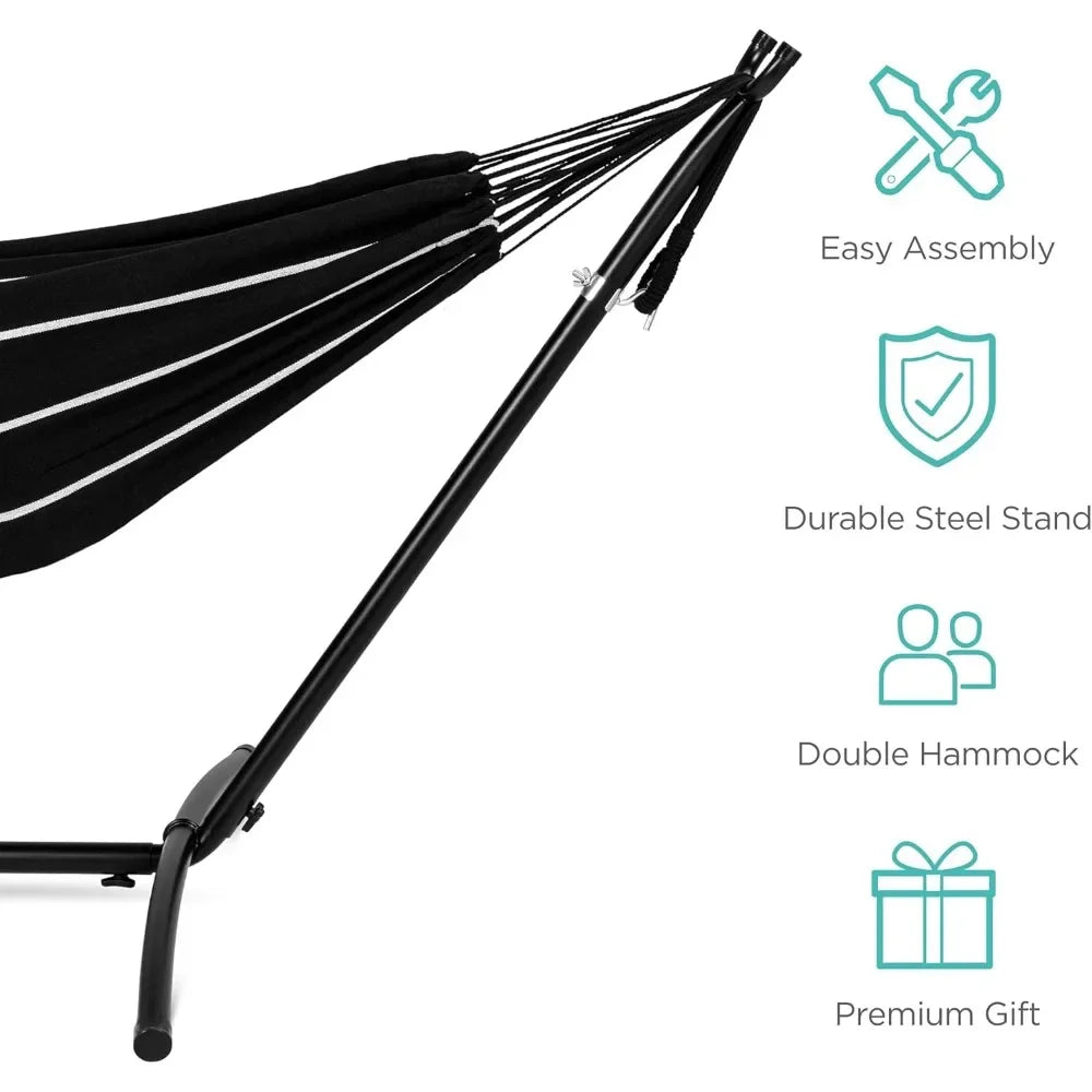 Double Brazilian Style Cotton Hammock With Steel Stand For Indoor Outdoor With Carrying Bag