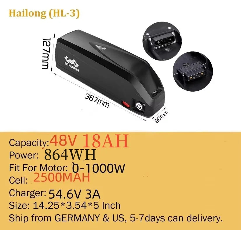 Polly Hailong Ebike Battery 36V 48V 52V 20Ah 18650