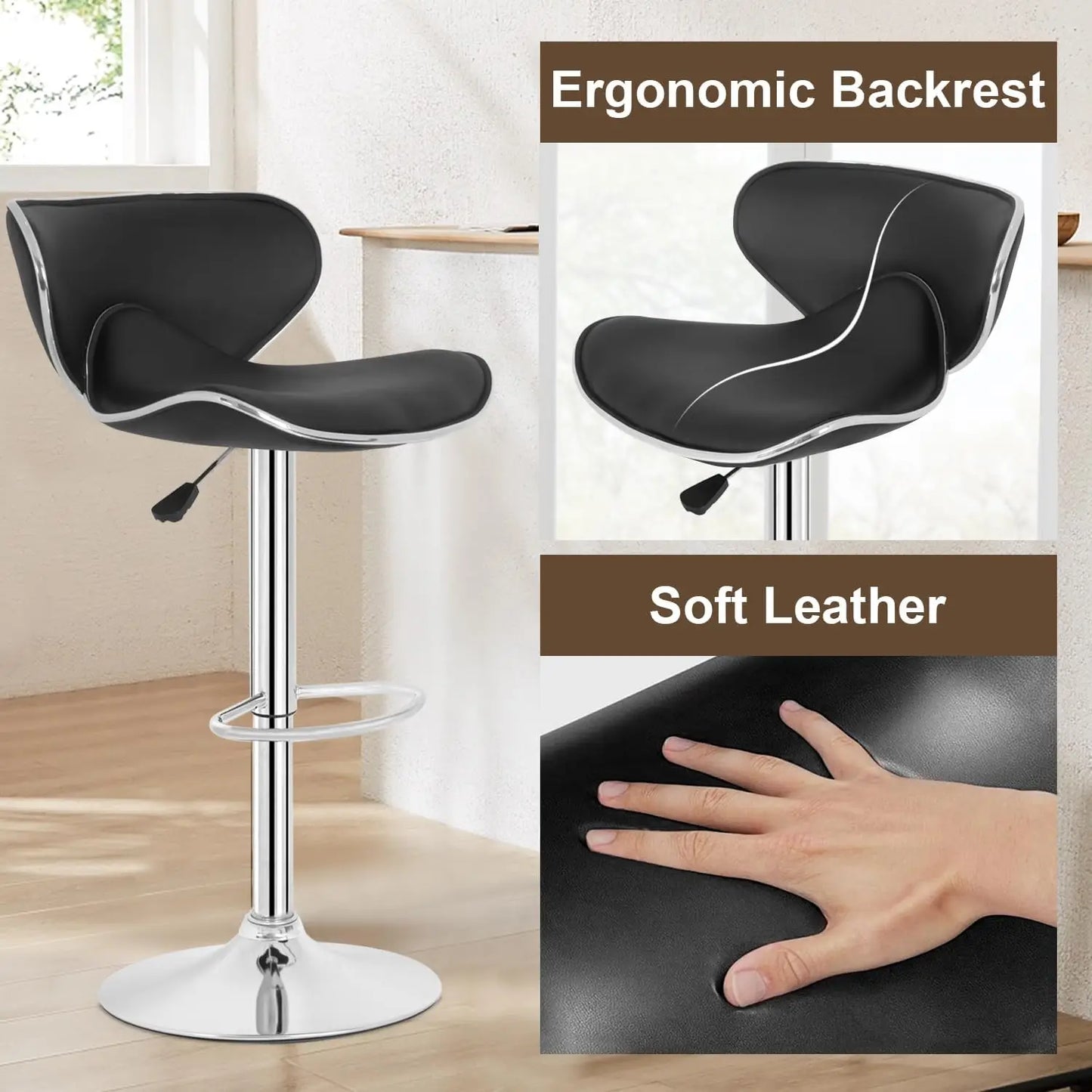 Bar Stools 2 Counter Height Adjustable PU Leather Swivel