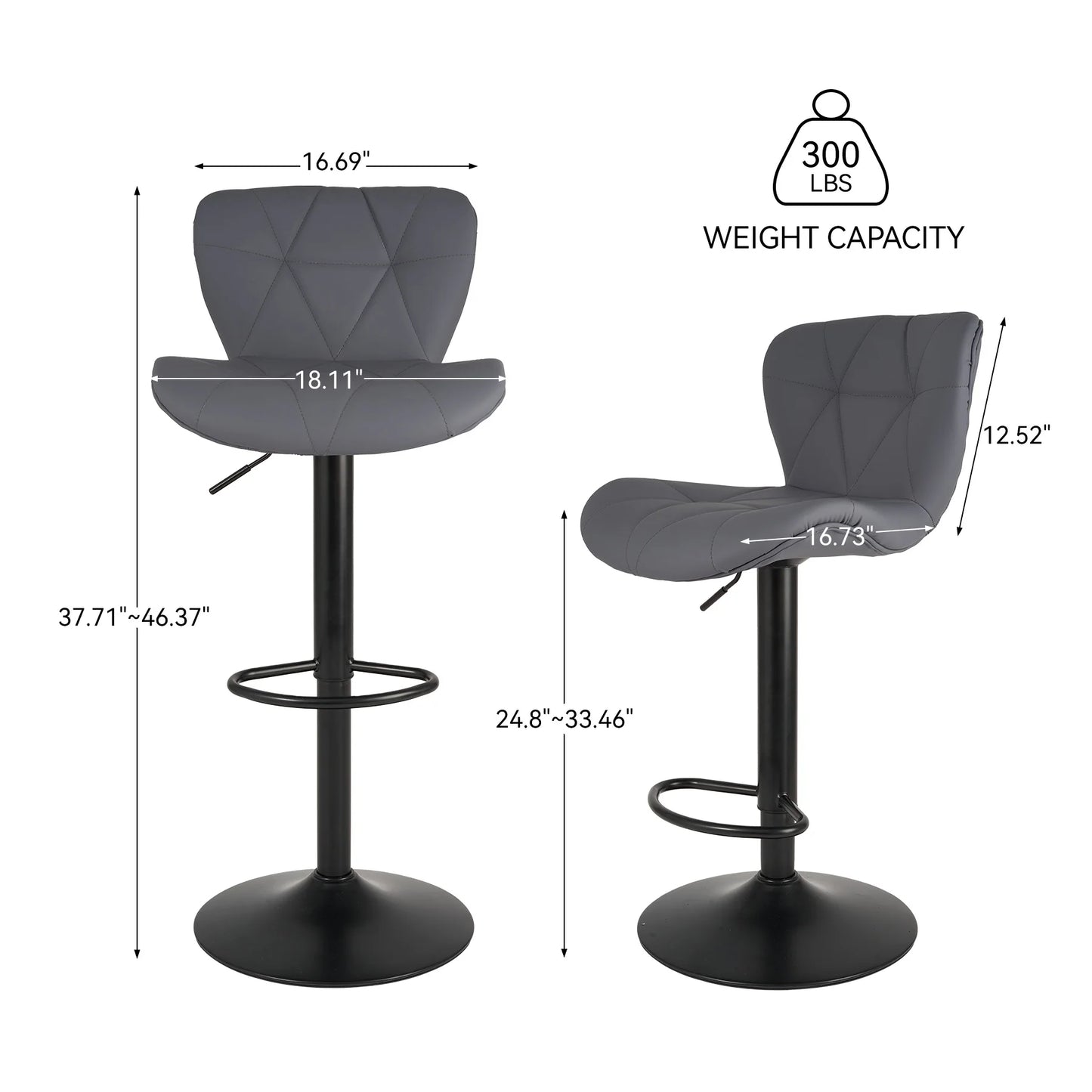 2 Pcs Bar Chair 360 Degree Rotation Faux Leather Backrest