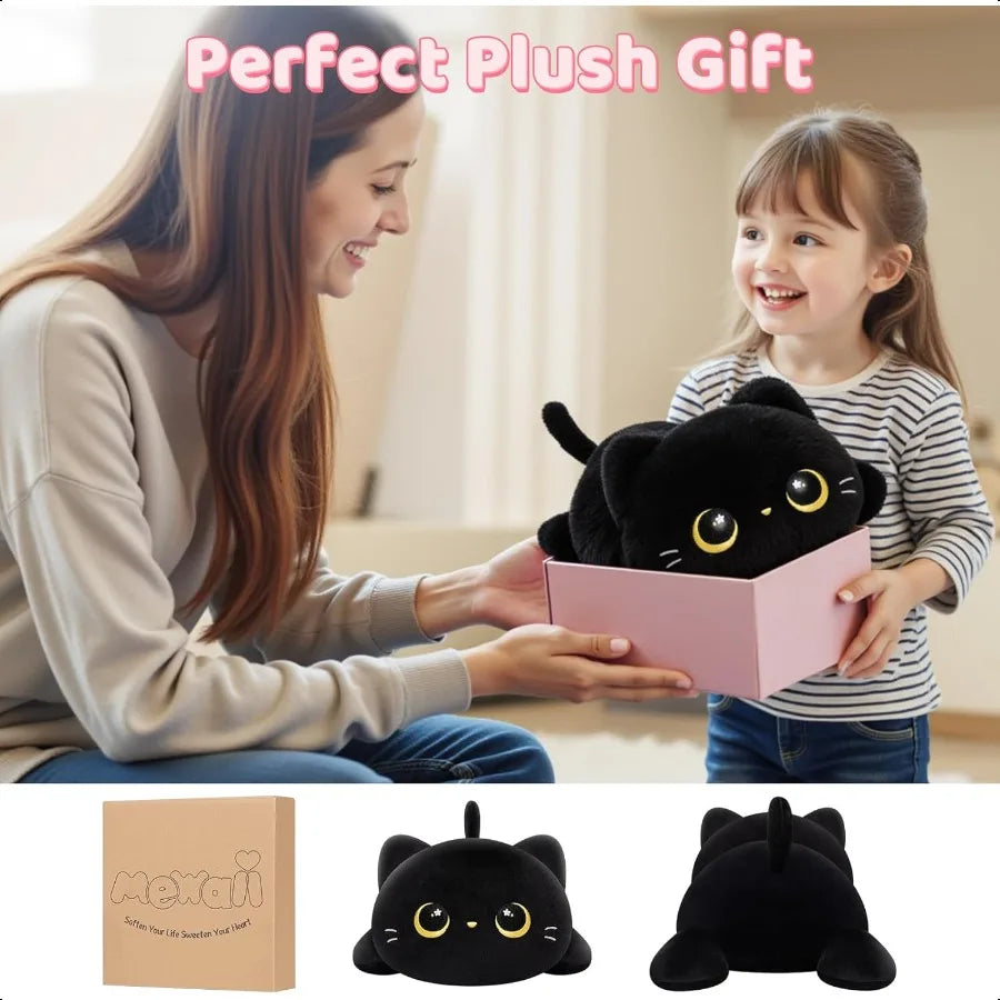 Cute Black Cat Plush Pillow Kawaii Plushies Stuffed Animals Squishy Cuddle Pillow for Girls 13 Inch