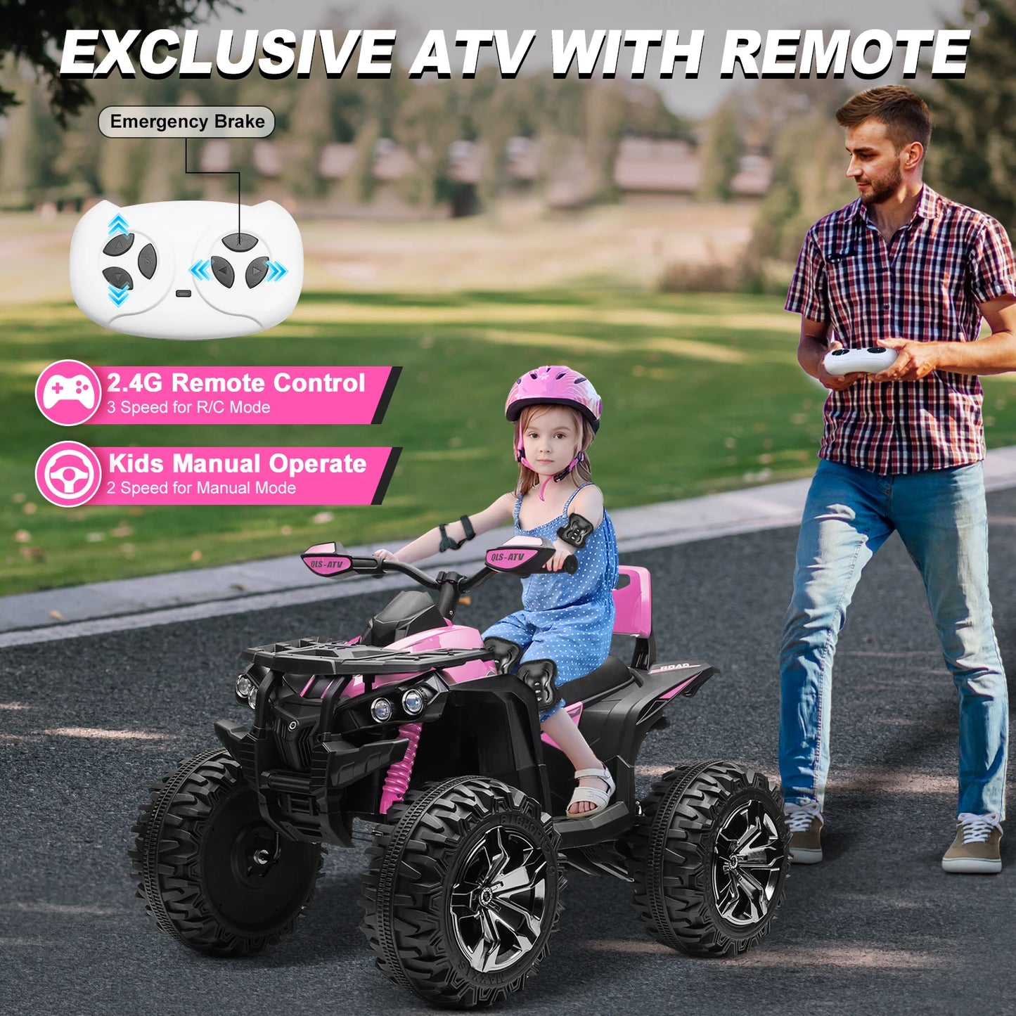 4x4 24V Kids Ride On ATV with Remote 2 Seater Powerful 4 Wheeler Quad Electric Car 800W Motor Ride On Toys with High Low Speed