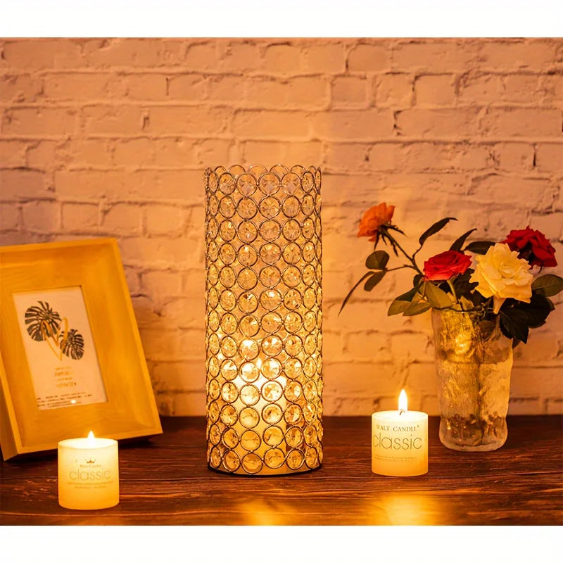 Two Crystal Metal Candle Holders 10 Inch Hurricane Vase