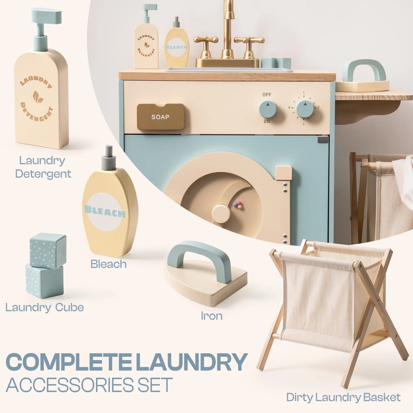 Robotime Robud Wooden Kitchen Washer Playset For Kids Blue