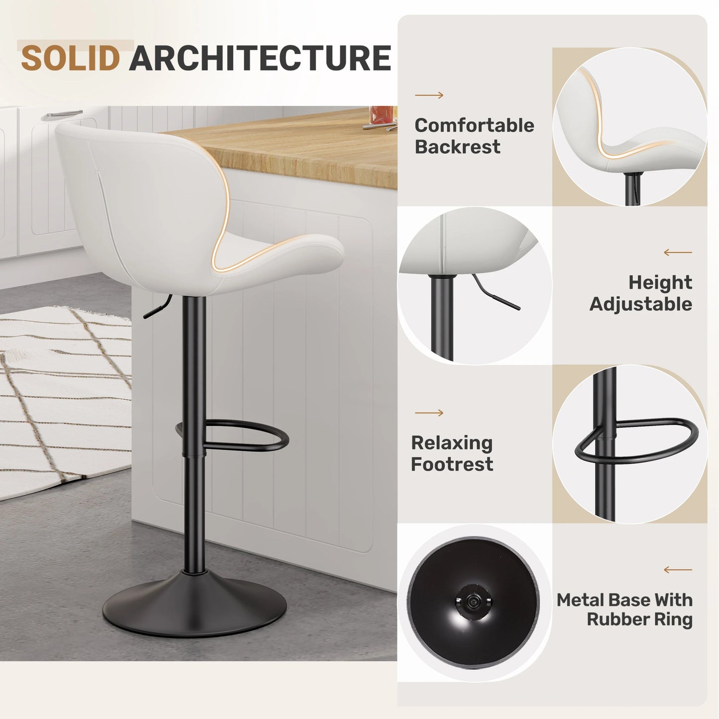 2 Pcs Swivel Bar Stools PU Leather Upholstered With Back
