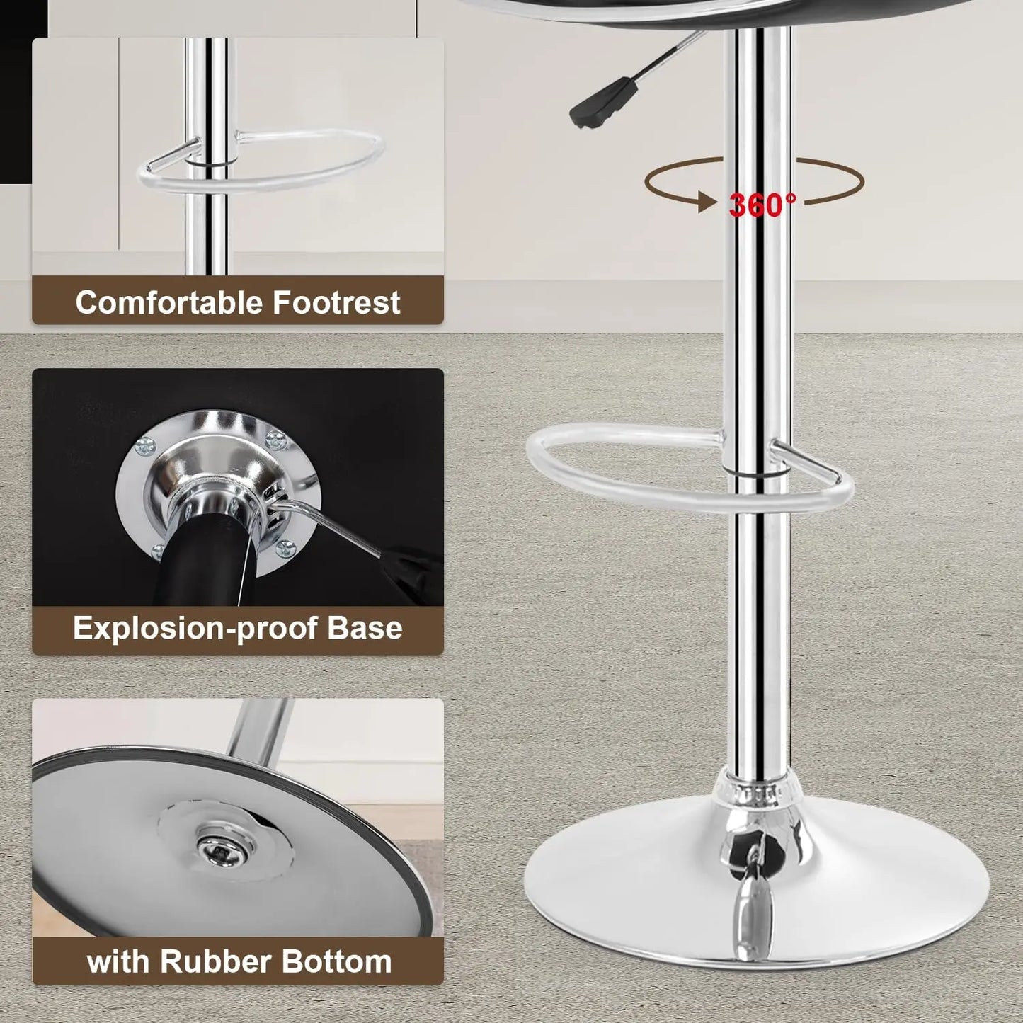 Bar Stools 2 Counter Height Adjustable PU Leather Swivel