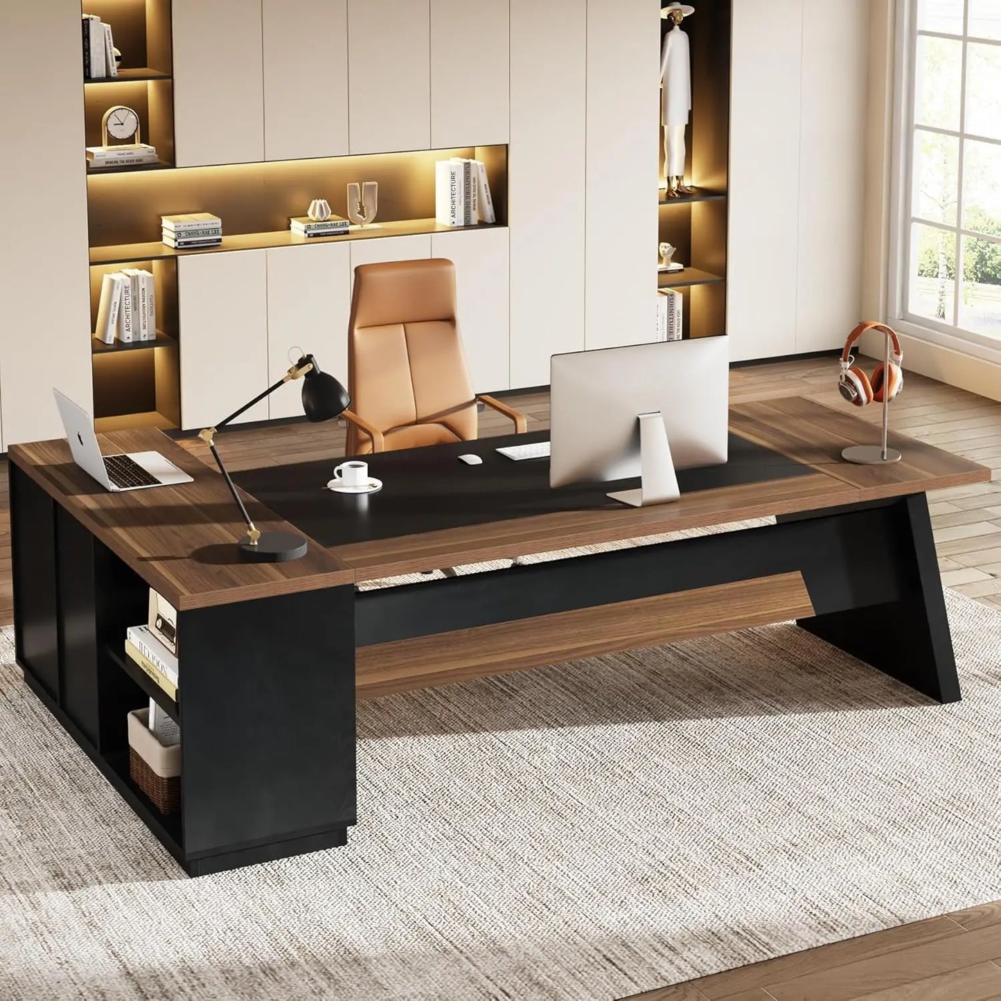 78 Inch L Shaped Desk Modern Executive Desk With Cabinet