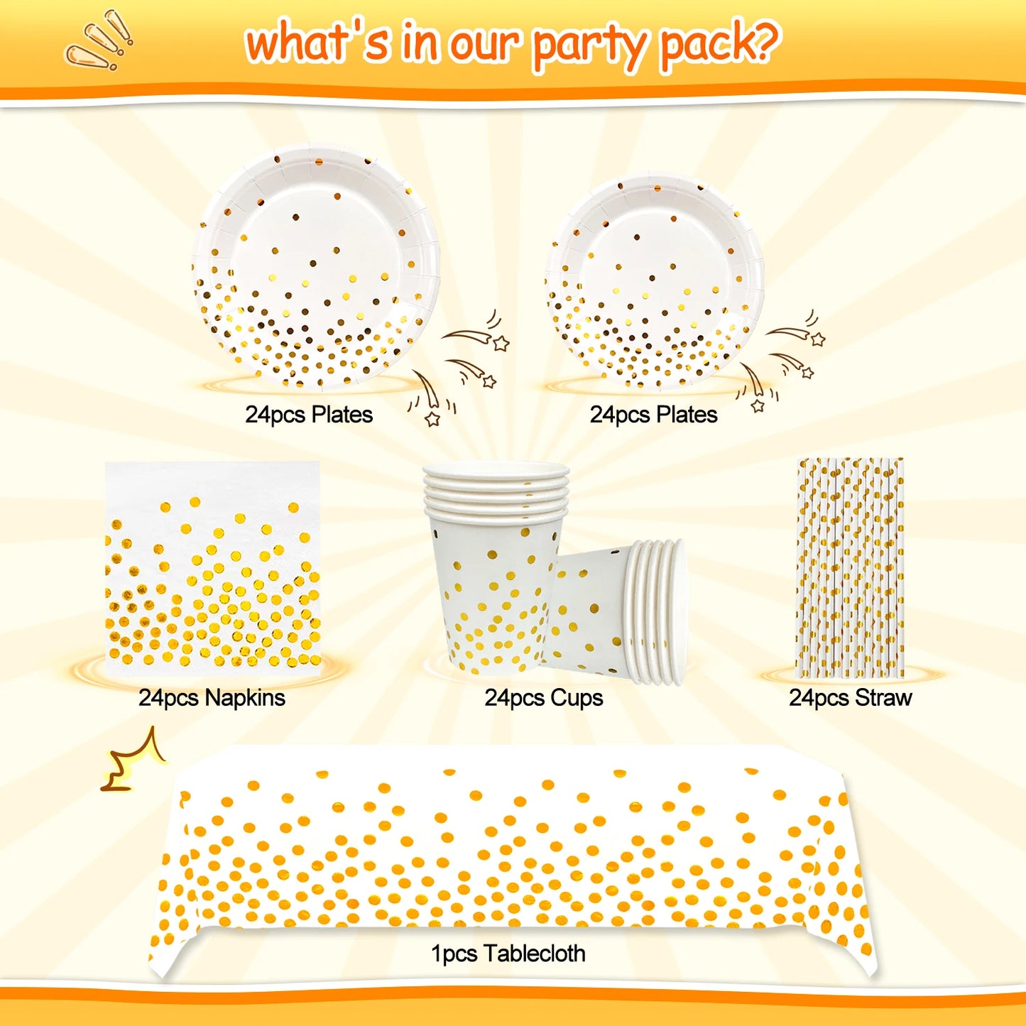 White And Gold Disposable Dishware Set 121pcs Cups Napkins