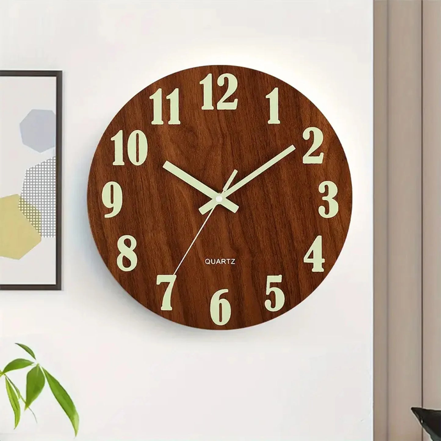 12 Inch Wooden Simple Luminous Wall Clock Silent Non Ticking Analog Clock for Living Room Bedroom and Office Decor