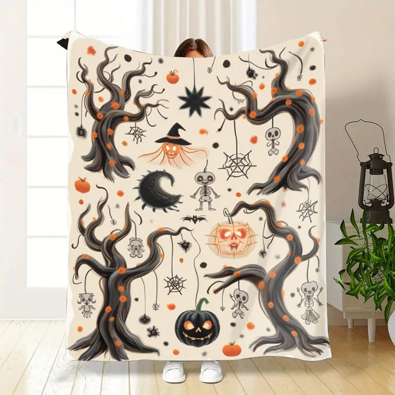 Halloween Baby Blanket Spooky Pumpkin Skeletons And Bats