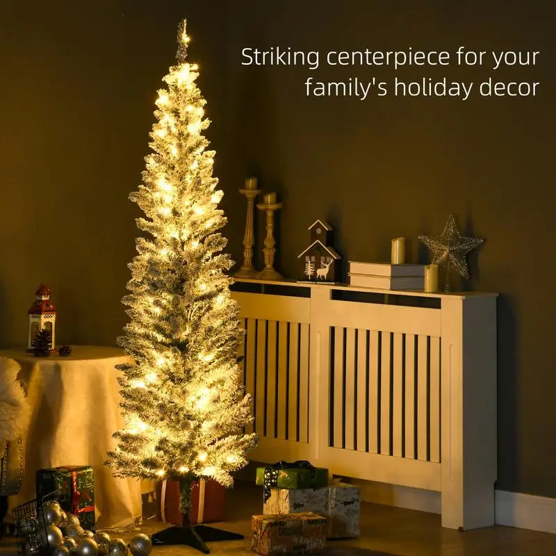 HOMCOM 6 Ft Tall Pre Lit Slim Noble Fir Christmas Tree LED