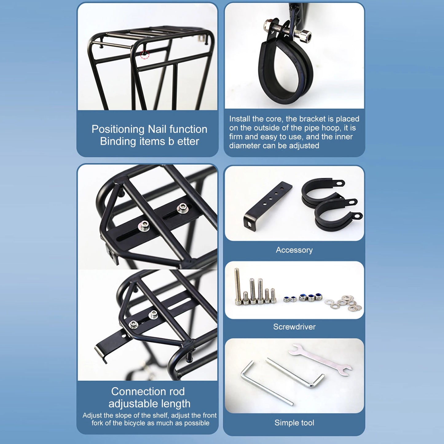 Steel Bike Front Cargo Rack Adjustable MTB Luggage Bracket