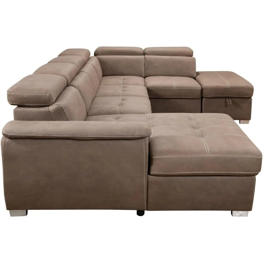 Thsuper 127 Inch Microfiber U Shaped Sectional Sleeper Sofa With Pullout Bed