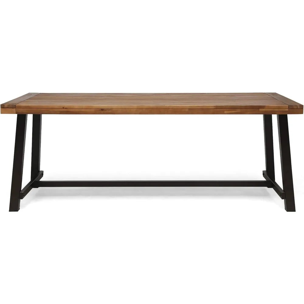 Great Deal Furniture Beau Outdoor Eight Seater Teak Wood Dining Table Rustic Metal Finish