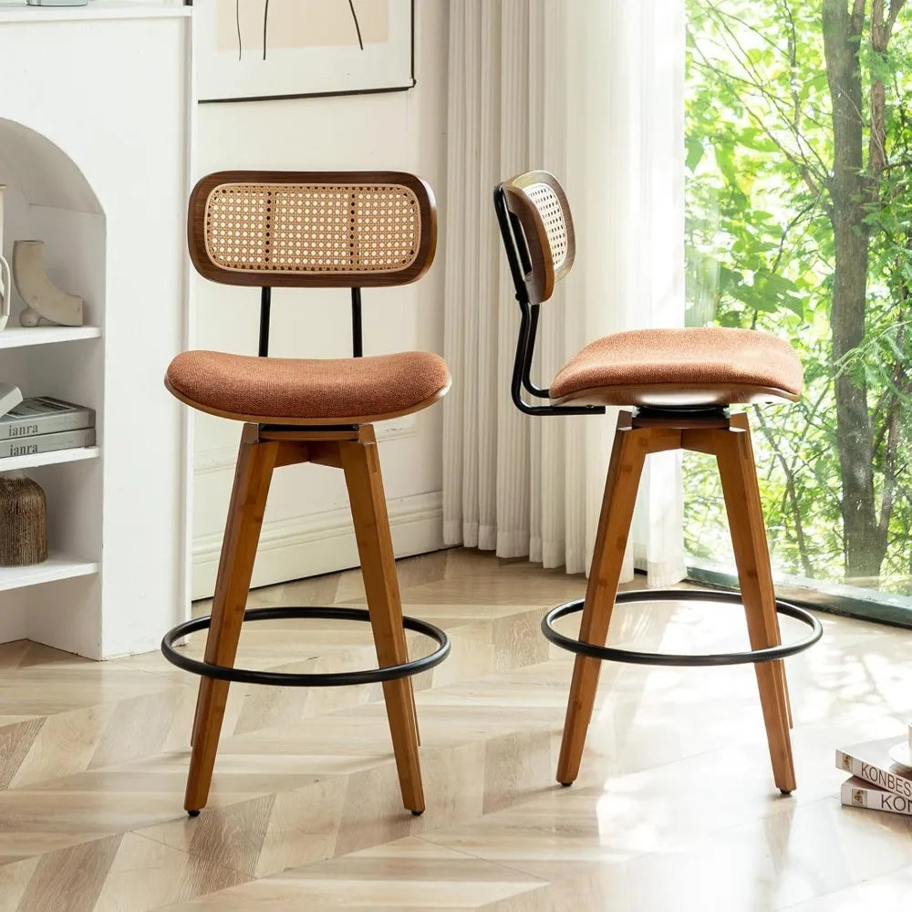 26 Inch Rattan Bar Stools Set of 2 Counter Height Swivel