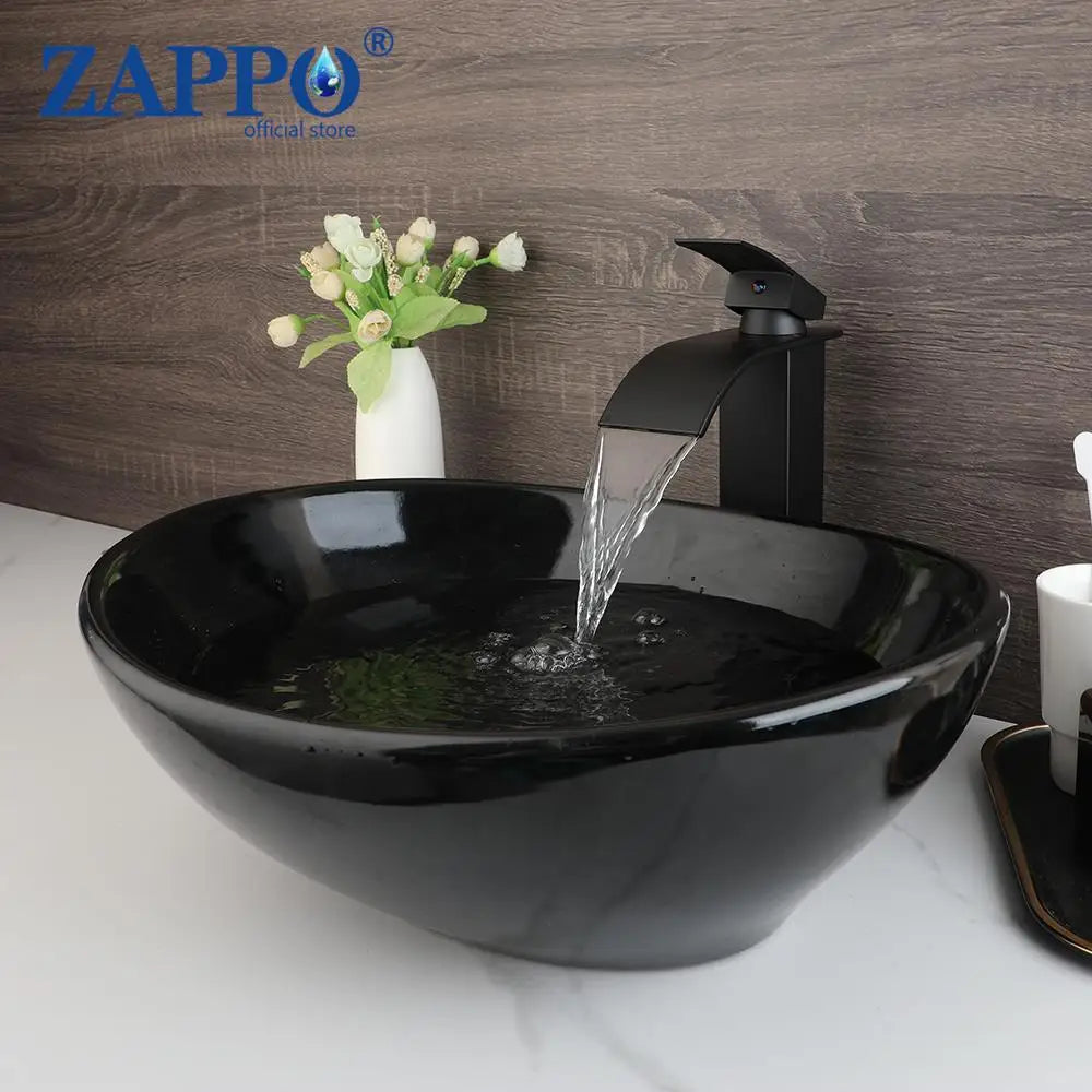 ZAPPO Marbling Rectangle Vessel Sink With Faucet Drain
