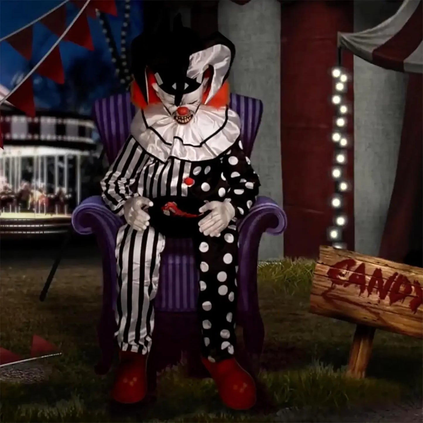 Sitting Scare Clown by Tekky Motion Activated Talking Jump Scare Halloween Animatronic
