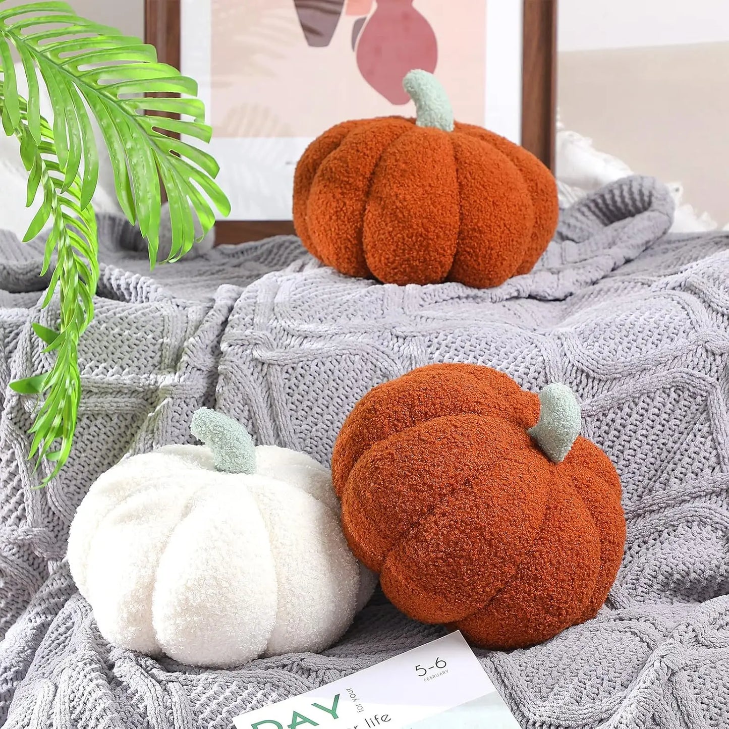 Two Pack 3D Plush Pumpkin Pillows Fall Decor For Holidays