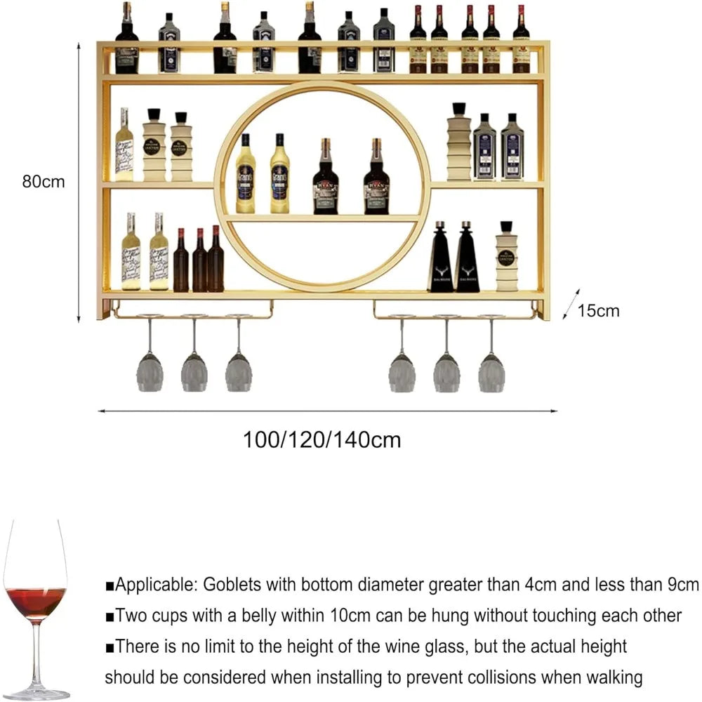 Metal Wine Rack Wall Mounted Bar Shelves With Glass Holder