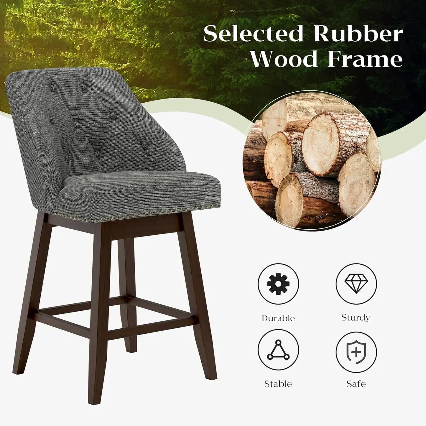 Modern Swivel Bar Stools Tufted Back 26 Inch Counter Height