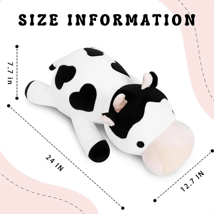 Milk Cow Weighted Plush 24 Inch 4.2 Pounds Weighted Stuffed Animal Cute Cow Plush Doll Throw Pillow Birthday Gift for Adults