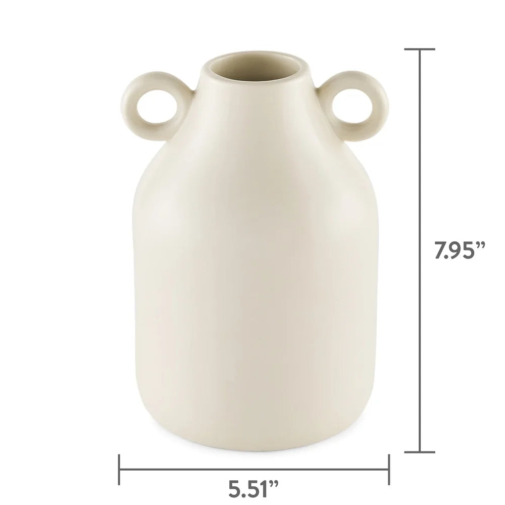 Handcrafted Ceramic Vase with Tapered Shape Round Handles Decorative Home Accent Fresh and Artificial Flowers Ideal Indoor Use