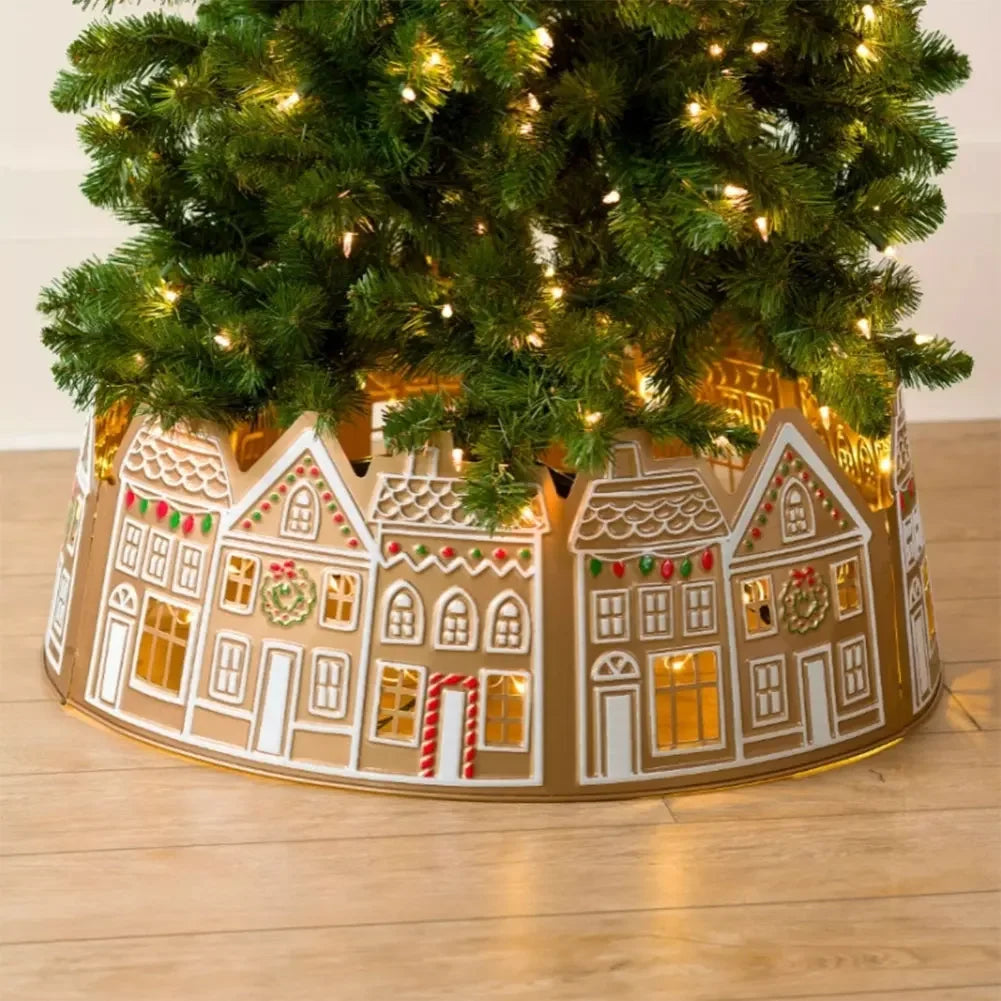 Gingerbread House Tree Collar With LED Lights Skirt