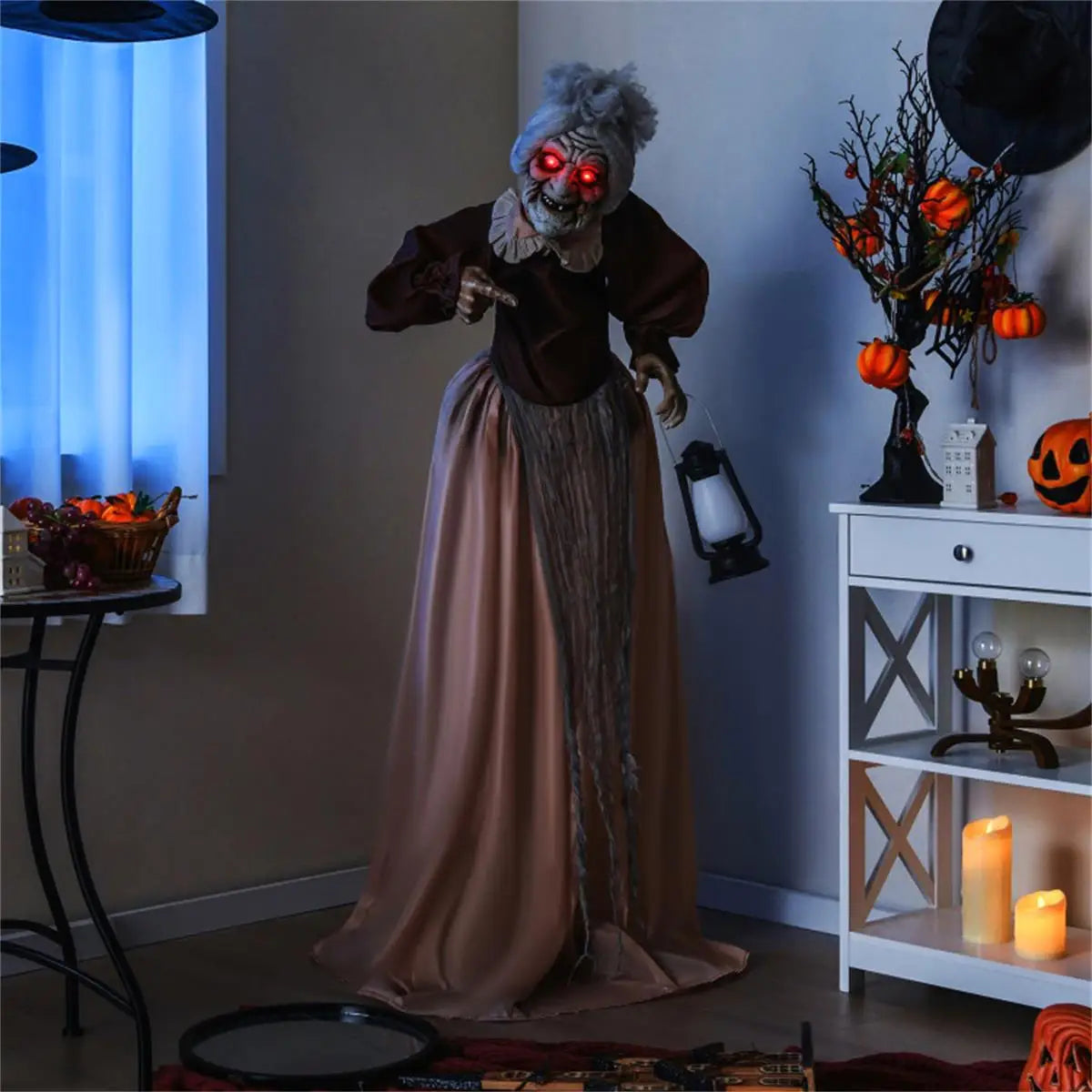 Talking Old Lady Halloween Decoration Animated Prop for Haunted House Decor