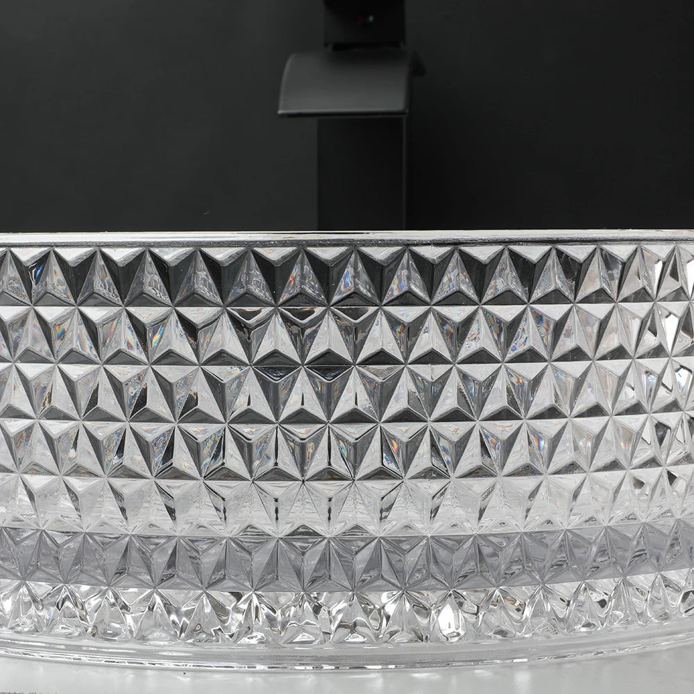 ZAPPO Black Glass Vessel Sink With Deck Mount Faucet