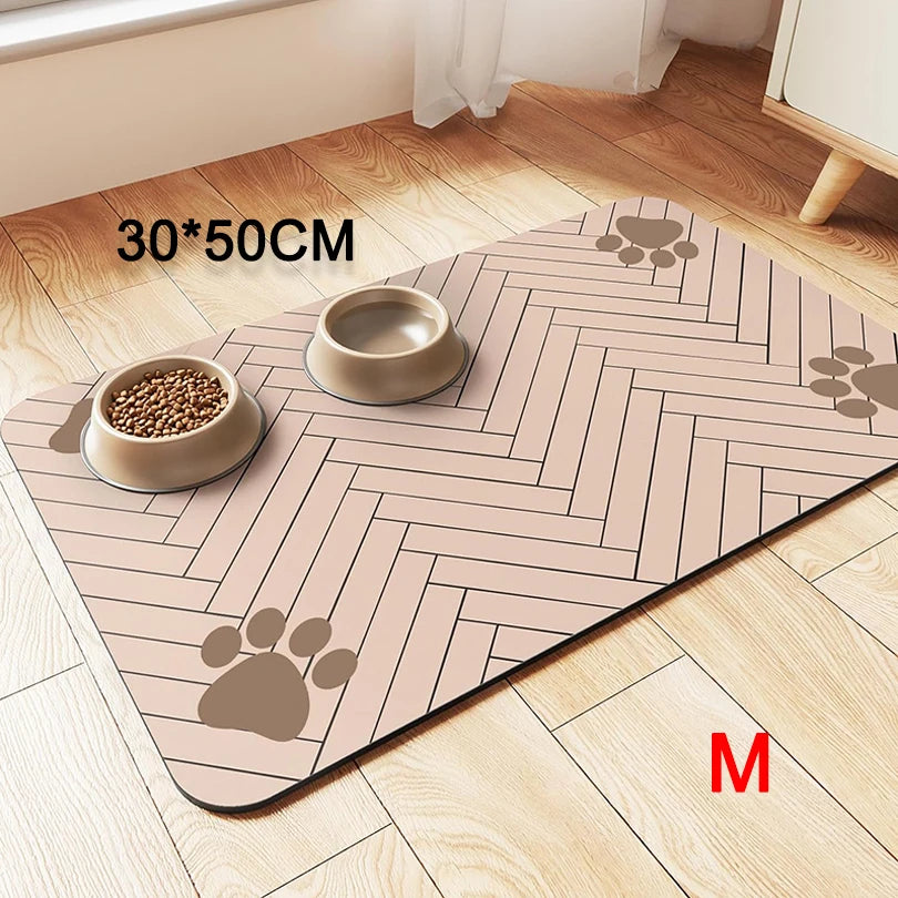 Pet Feeding / Placemat for Food and Water Bowl, with Waterproof Rubber Backing, Quick Dry Water Mat for Dog Cat