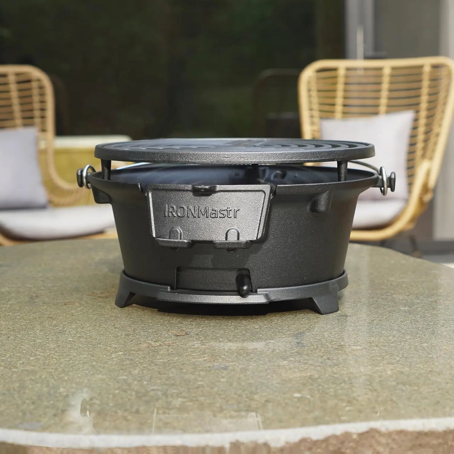 Hibachi Grill Outdoor Cast Iron Mini Portable Charcoal Grill for Camping Adjustable Height Black