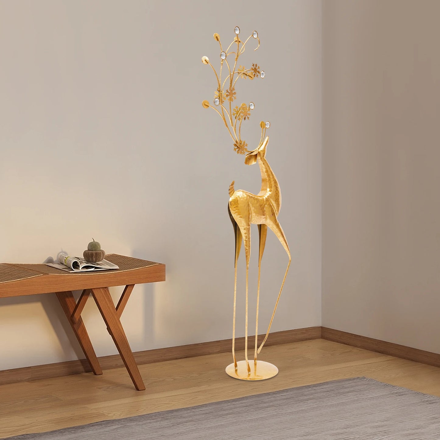 Gold Reindeer Christmas Indoor Large Statue Decor Display