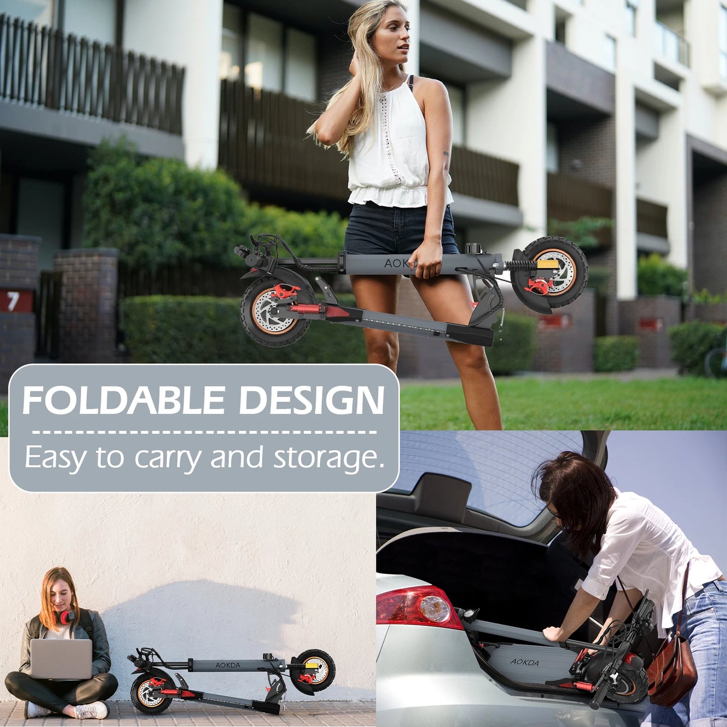 Electric Scooter 800W Peak Power 48V 12.5AH Battery City Transportation 10 Inch All Terrain Tire Foldable E Scooter