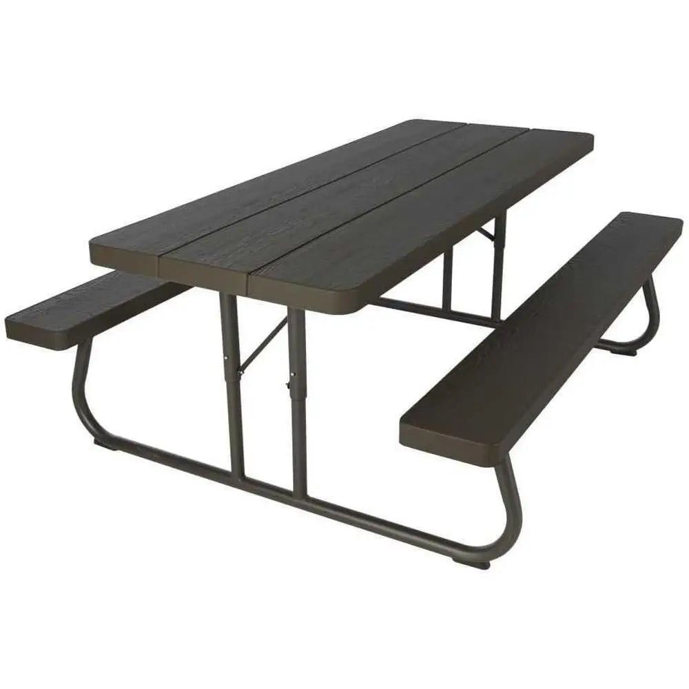 Wood Grain Picnic Table With Benches 6 Feet Outdoor Garden Furniture