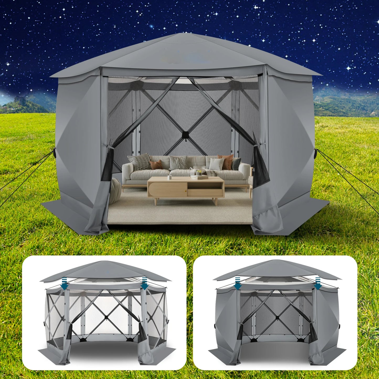 COBIZI Pop Up Gazebo Screen Tent 12x12 Camping Gazebo With Removable Roof Outdoor Screened Gazebo 5 Sidewalls 1800mm 300D Oxford